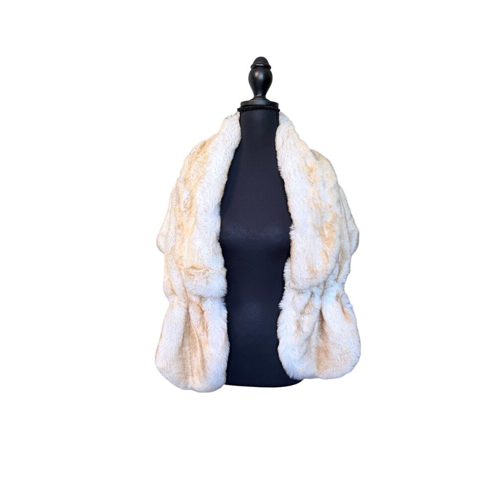 Faux fur stole wrap white with orange brown tips fully satin lined wedding chic